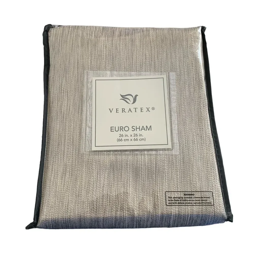 Veratex DICAPRIO Reversible Euro Sham 26 x 26 Gray Tan Subtle Stripe NEW